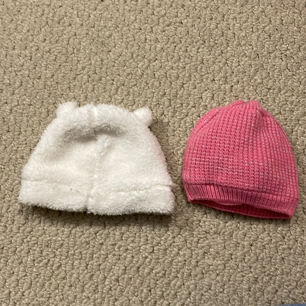 CARTERS UEC Lot of 2 girls winter hats beanies pink white used knit Sherpa - Picture 9 of 9